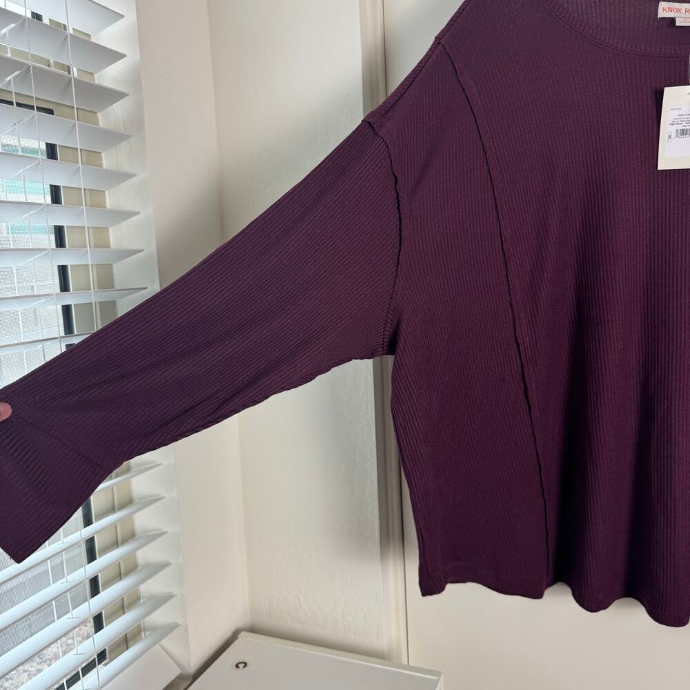 Knox Rose Dark Purple Ribbed Oversized Knit Top NWT 3X - Picture 7 of 8